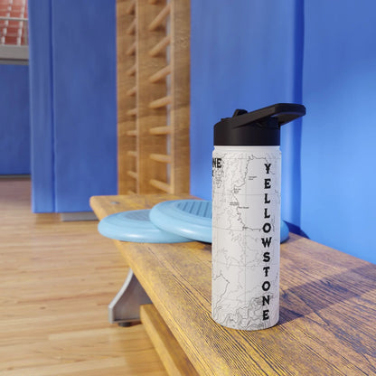 Yellowstone National Park Topographic Stainless Steel Water Bottle (3 Lid Options, 3 sizes) water bottle Printify White 12oz Handle