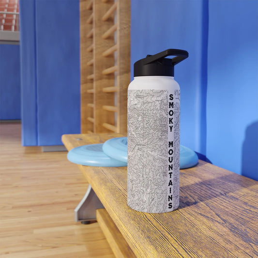 Great Smoky Mountains National Park Stainless Steel Water Bottle Handle Lid (3 Sizes, 3 Lid Options) Appalachian Trail Clingmans Dome water bottle Printify White 32oz Straw