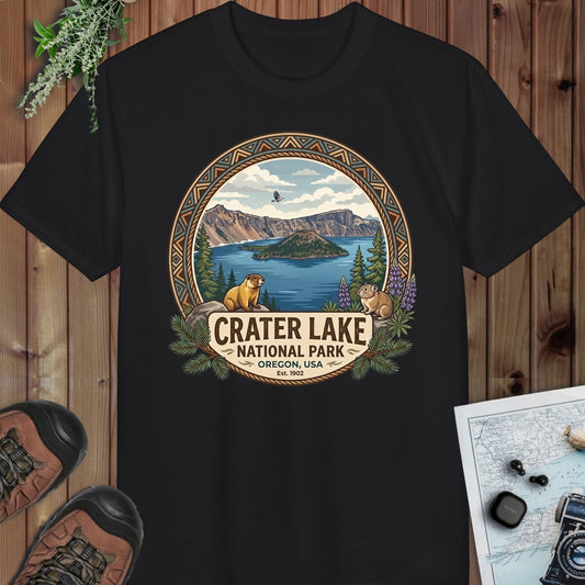 Crater Lake National Park Emblem Performance T-Shirt in Black