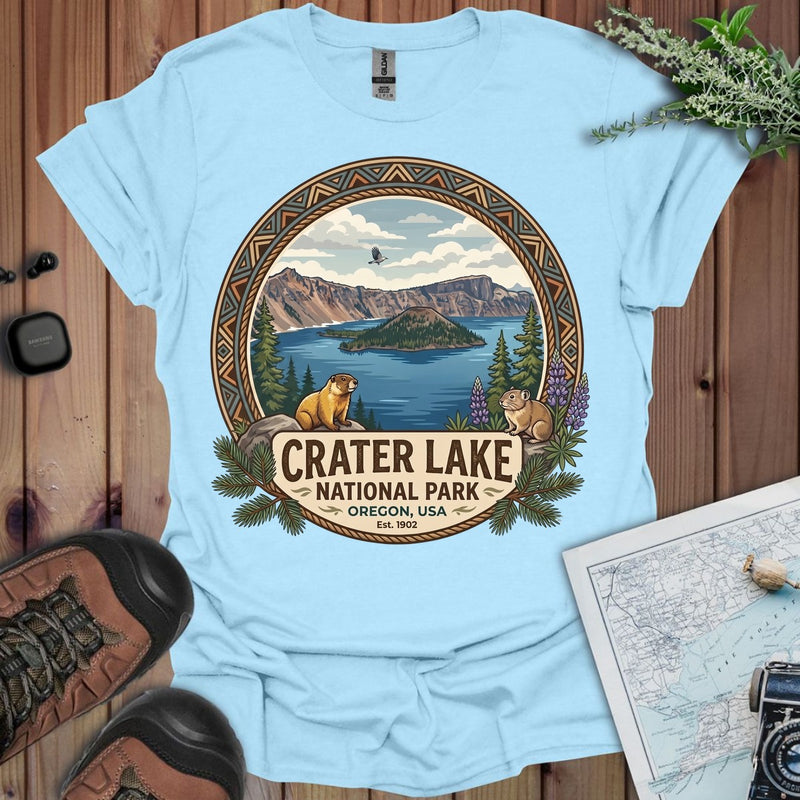 Crater Lake National Park Emblem Graphic T-Shirt in Light Blue