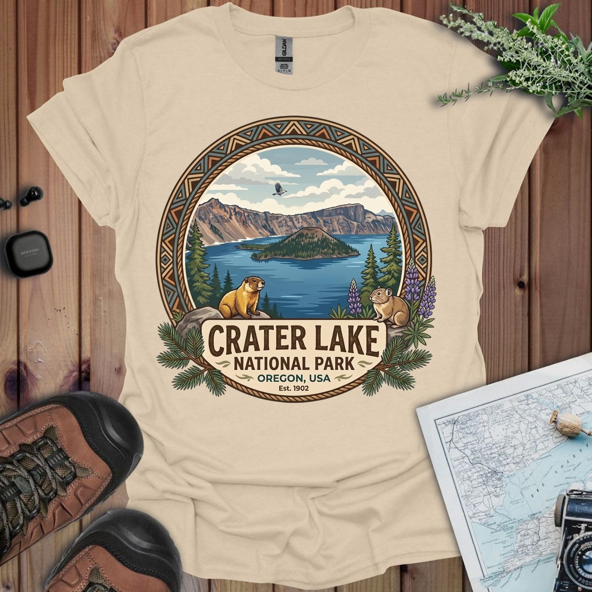 Crater Lake National Park Emblem Graphic T-Shirt in Sand