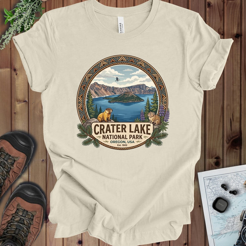 Crater Lake National Park Emblem Kids Graphic T-Shirt in Natural