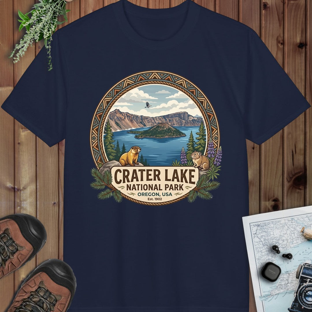 Crater Lake National Park Emblem Performance T-Shirt in Navy