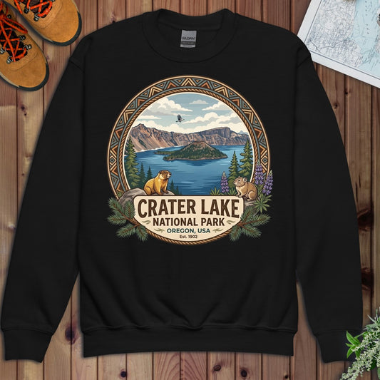 Crater Lake National Park Emblem Youth Sweatshirt in Black