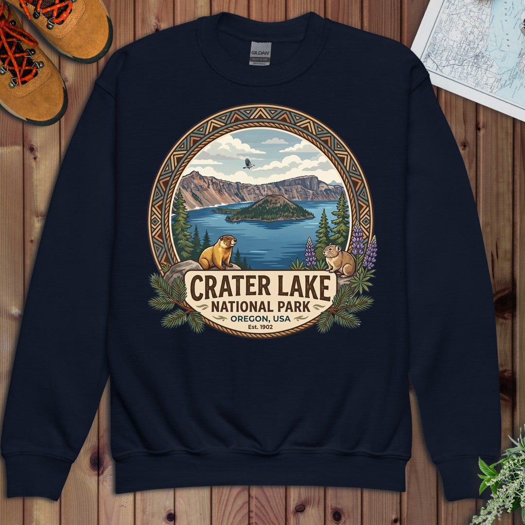 Crater Lake National Park Emblem Youth Sweatshirt in Navy