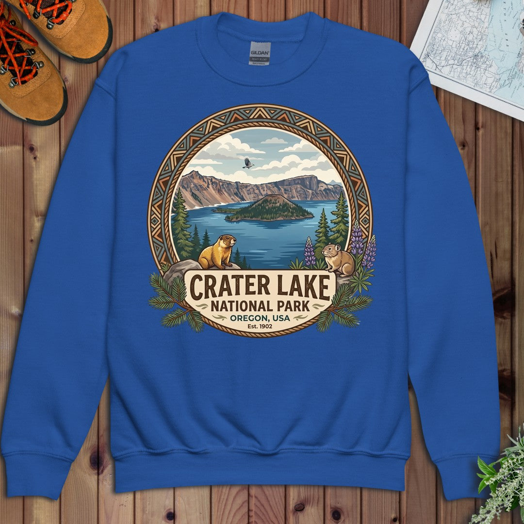 Crater Lake National Park Emblem Youth Sweatshirt in Royal