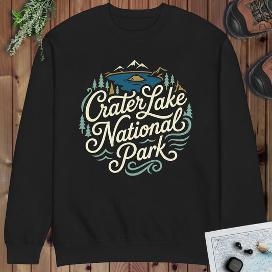 Crater Lake National Park Graphic Crewneck Sweatshirt in Black