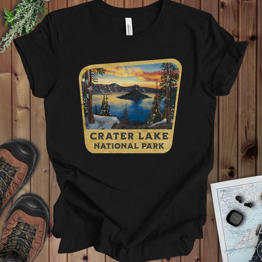 Crater Lake National Park  Wood Sign Kids Graphic T-Shirt in Black