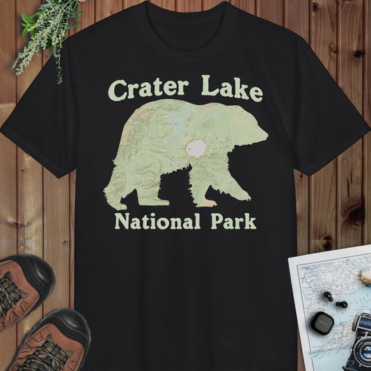 Crater Lake Topographic Bear Map National Park  Fit Soft Performance T-Shirt in Black