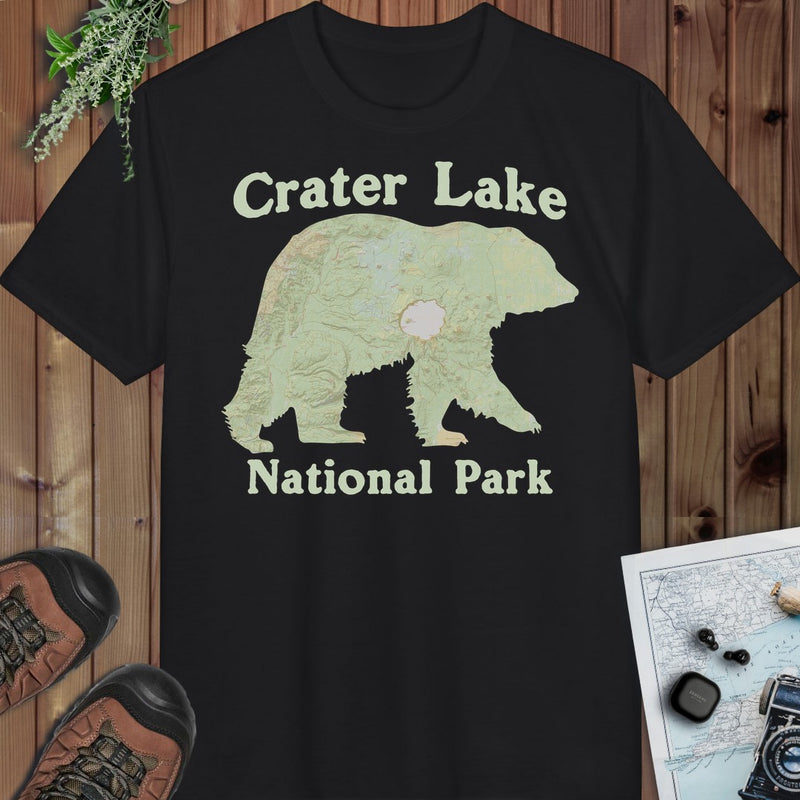 Crater Lake Topographic Bear Map National Park  Fit Soft Performance T-Shirt in Black