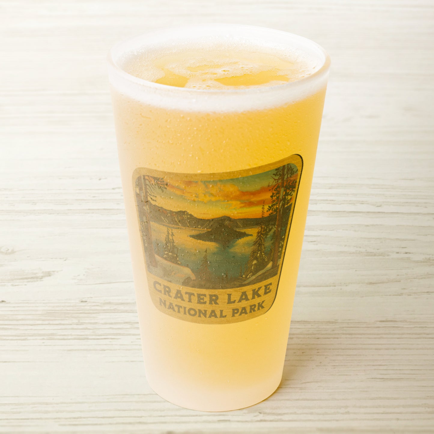 Crater Lake National Park Frosted Pint Glass Scenic Sign Frosted pint teelaunch