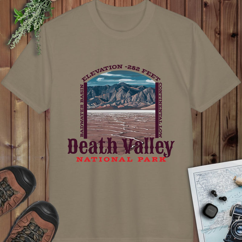 Death Valley National Park Airlume Cotton Badwater Basin Performance T-Shirt in Prairie Dust