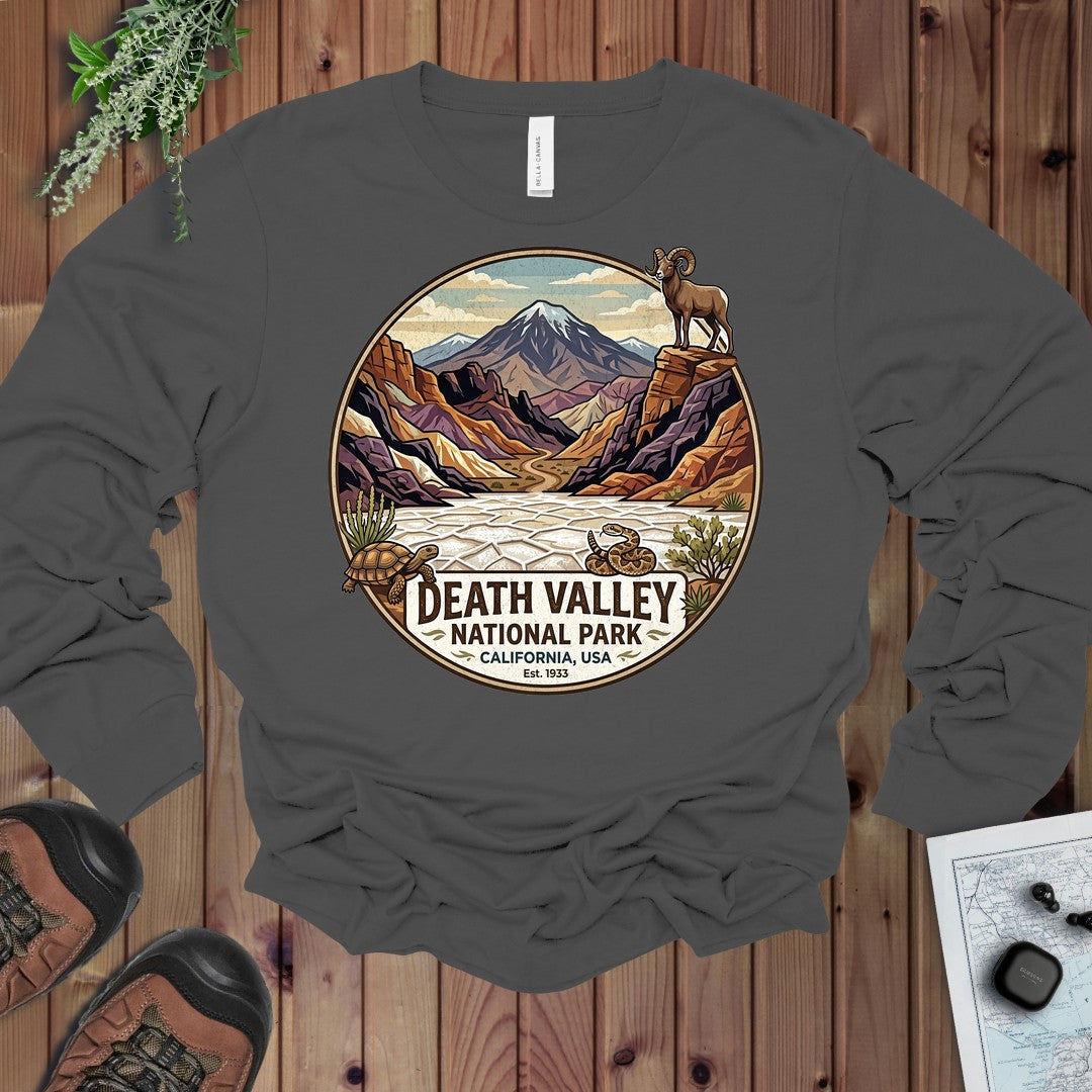 Death Valley National Park Badwater Basin Long Sleeve T-Shirt in Asphalt