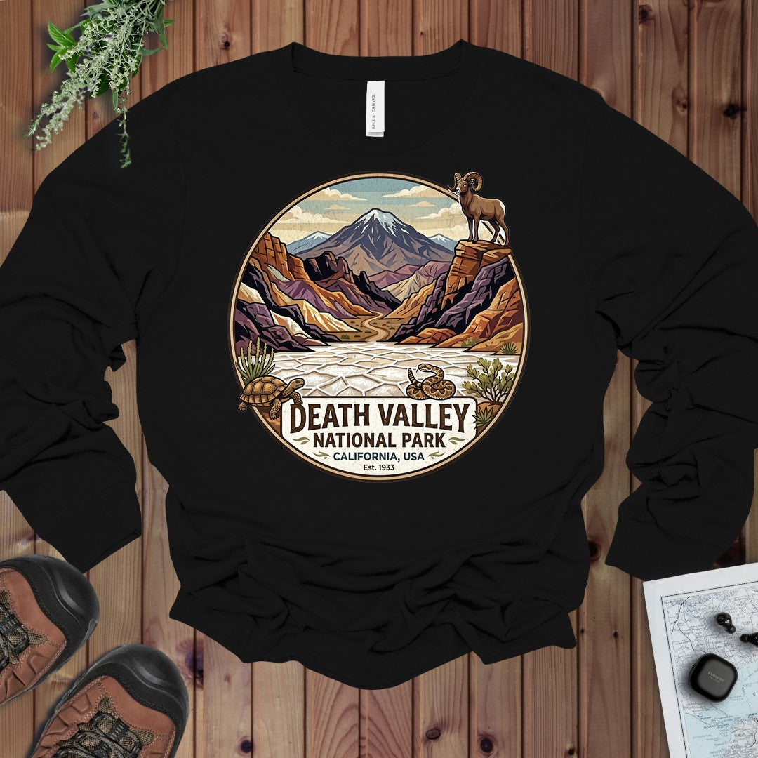 Death Valley National Park Badwater Basin Long Sleeve T-Shirt in Black