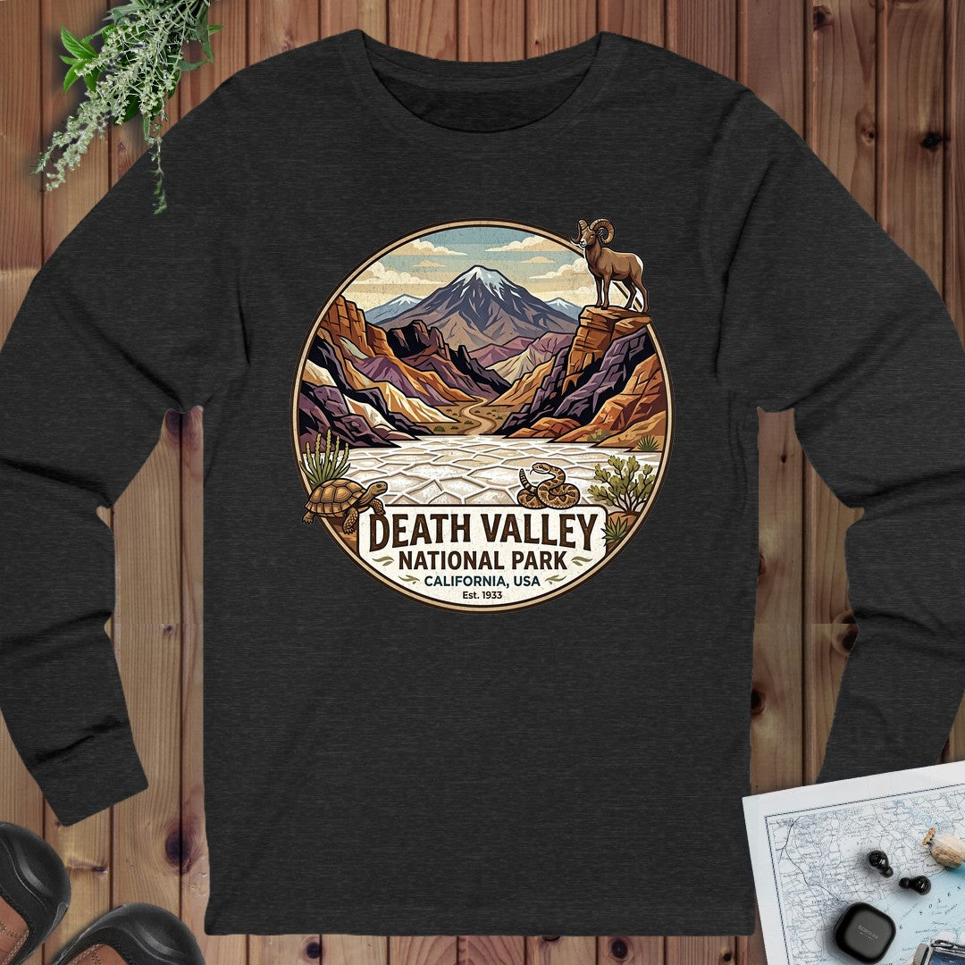 Death Valley National Park Badwater Basin Long Sleeve T-Shirt in Dark Grey Heather