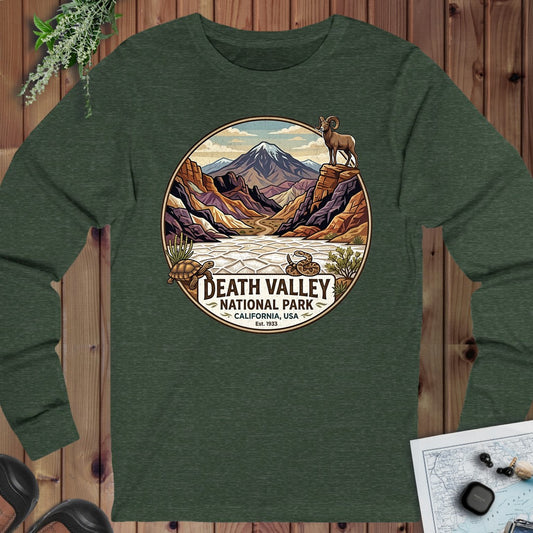 Death Valley National Park Badwater Basin Long Sleeve T-Shirt in Heather Forest