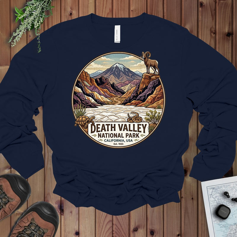 Death Valley National Park Badwater Basin Long Sleeve T-Shirt in Navy