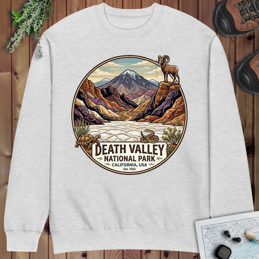 Death Valley National Park Emblem Graphic Crewneck Sweatshirt in Heather Grey