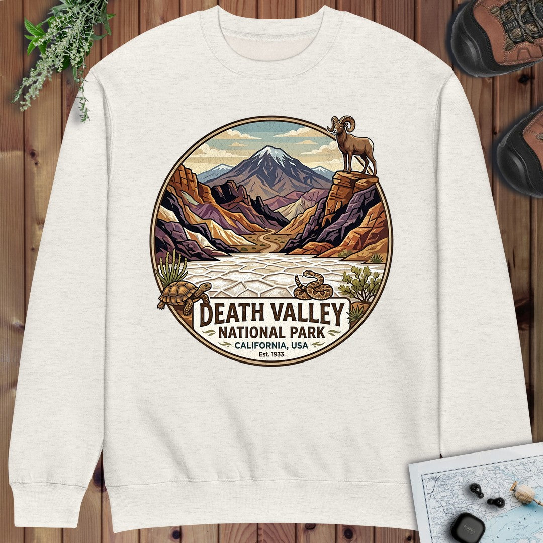 Death Valley National Park Emblem Graphic Crewneck Sweatshirt in Oatmeal Heather