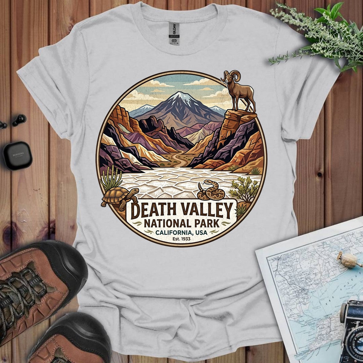 Death Valley National Park Emblem Graphic T-Shirt in Ice Grey