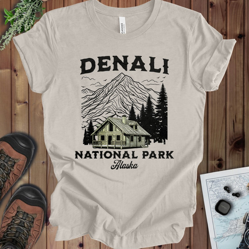 Denali Mountain Cabin Kids Graphic T-Shirt in Heather Dust