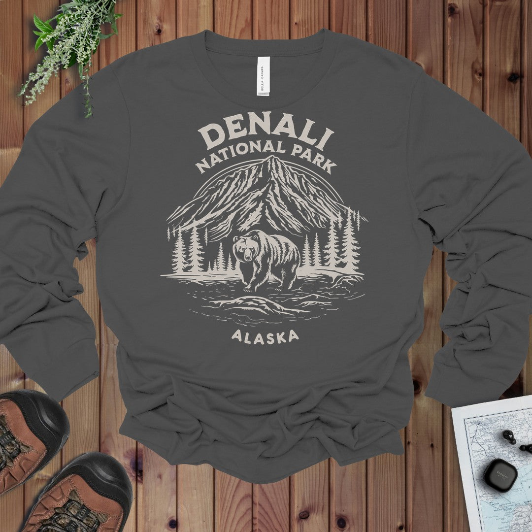 Denali National Park Alaska Long Sleeve T-Shirt in Asphalt