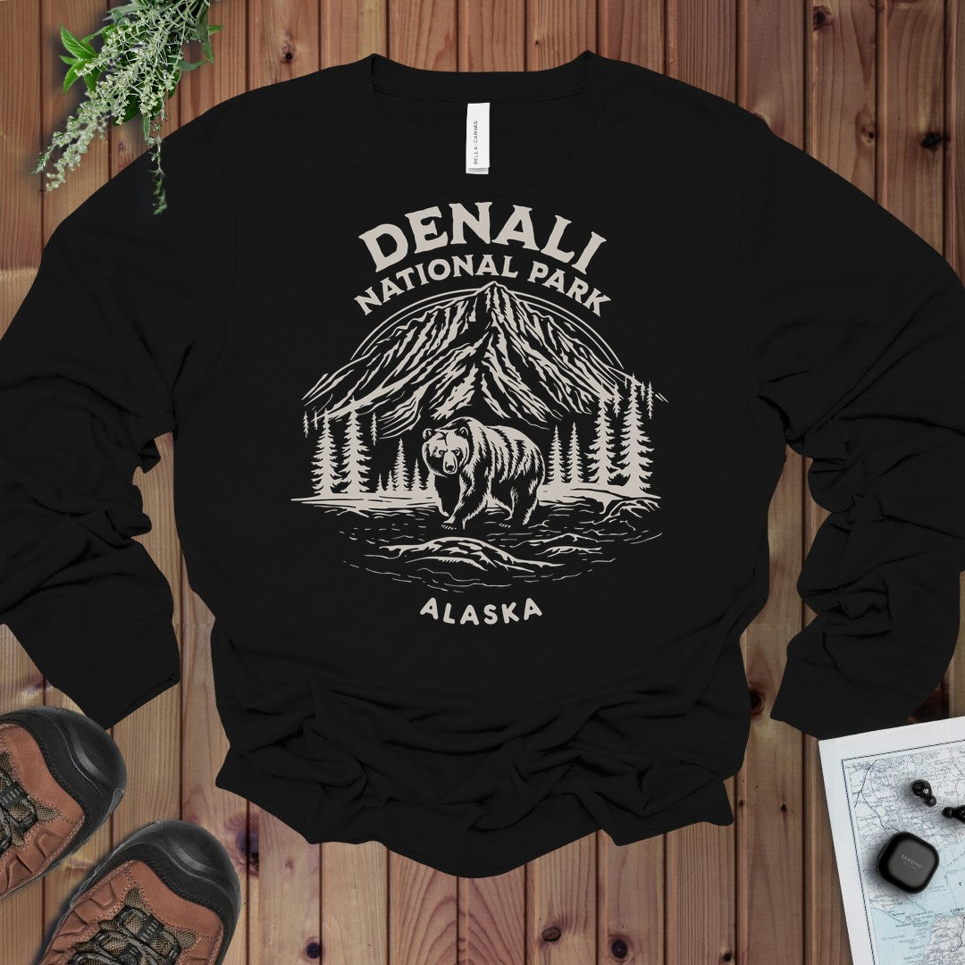 Denali National Park Alaska Long Sleeve T-Shirt in Black