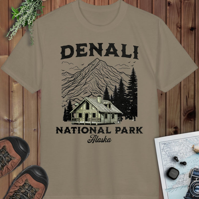 Denali National Park Mountain Cabin Performance T-Shirt in Prairie Dust
