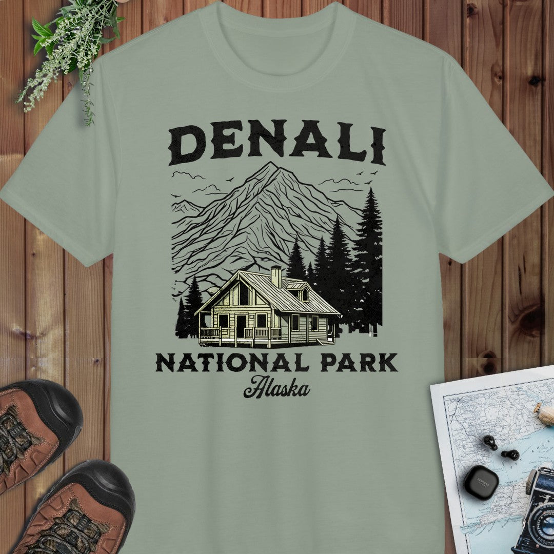 Denali National Park Mountain Cabin Performance T-Shirt in Sage