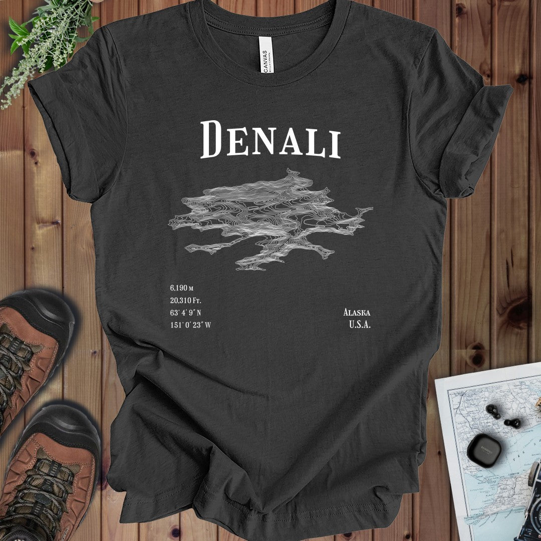 Denali Topo Lines Kids Graphic T-Shirt in Dark Grey Heather