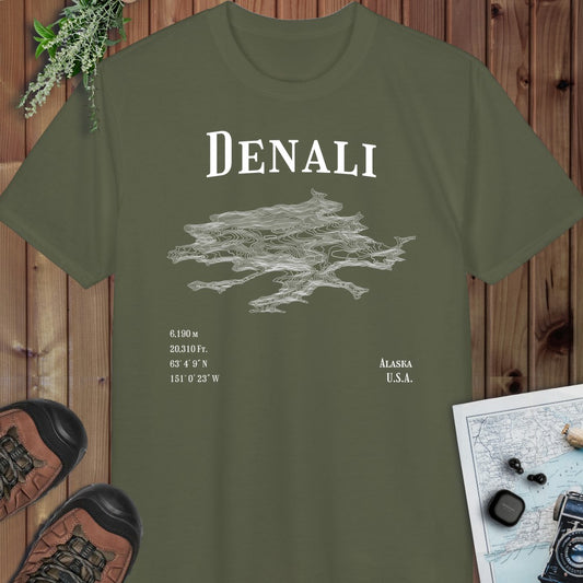 Denali Topo Lines Performance T-Shirt in Military Green