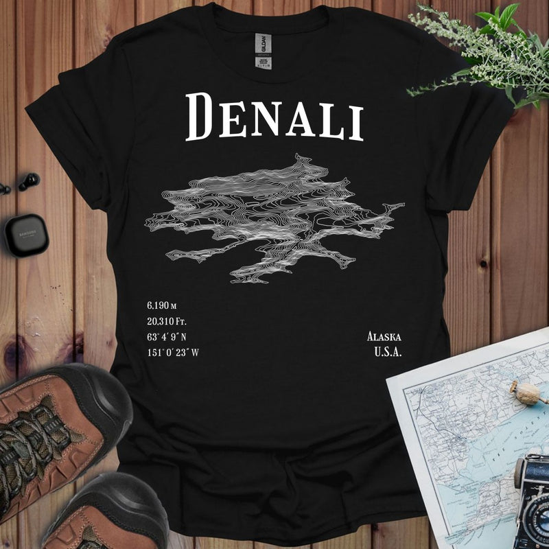 Denali Topo Lines T-Shirt in Black