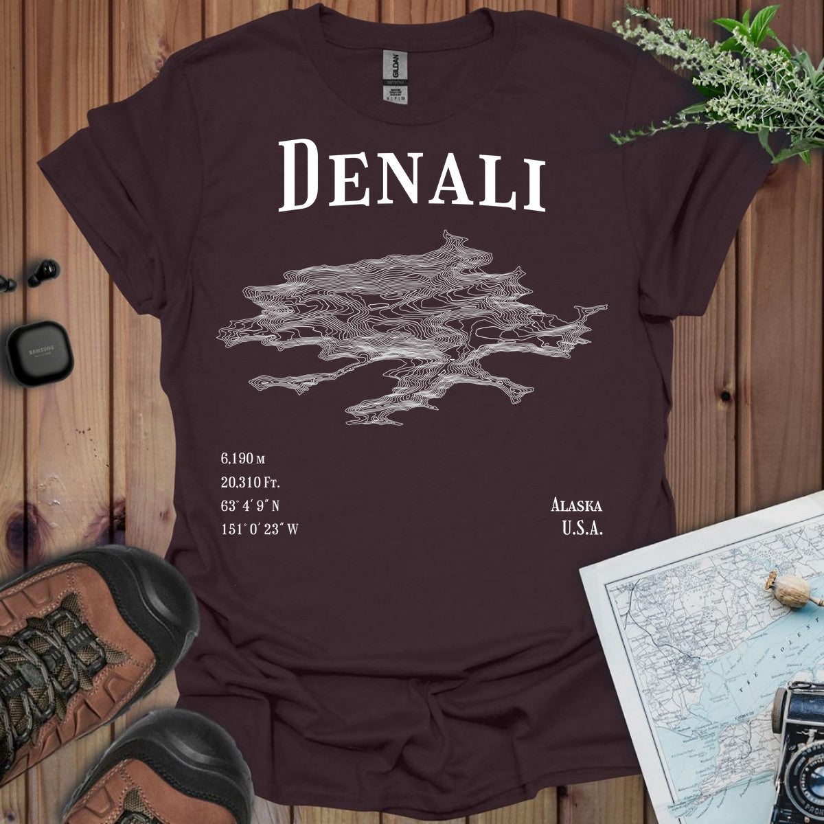 Denali Topo Lines T-Shirt in Dark Chocolate