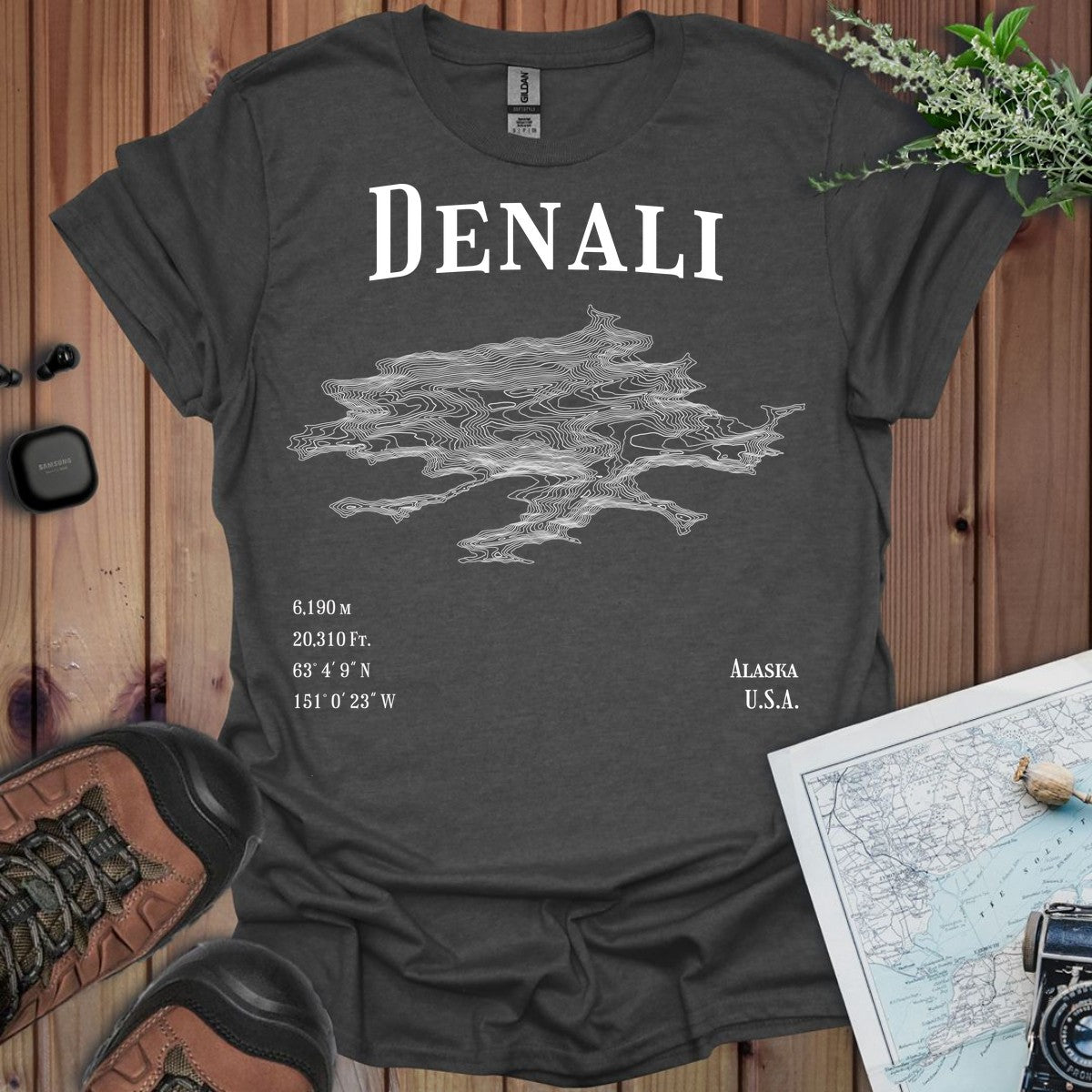 Denali Topo Lines T-Shirt in Dark Heather