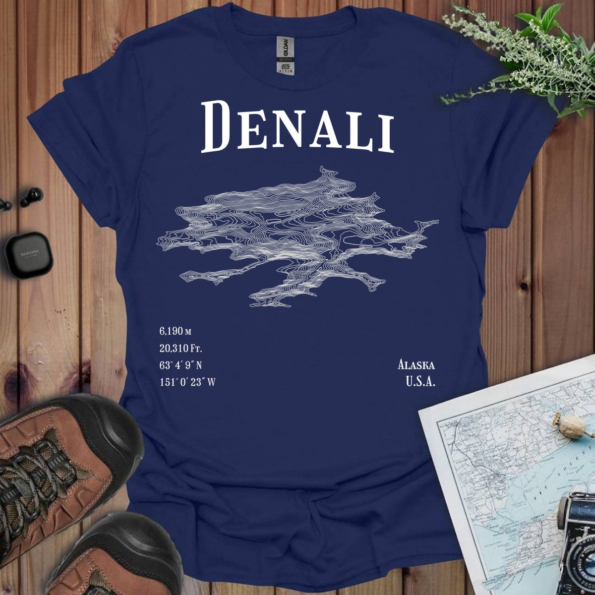 Denali Topo Lines T-Shirt in Navy