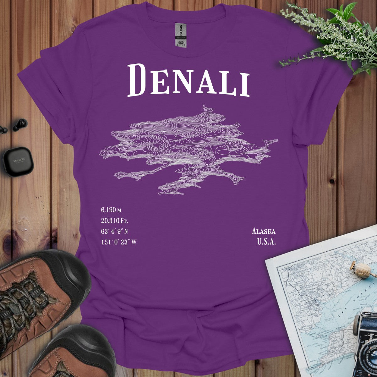 Denali Topo Lines T-Shirt in Purple