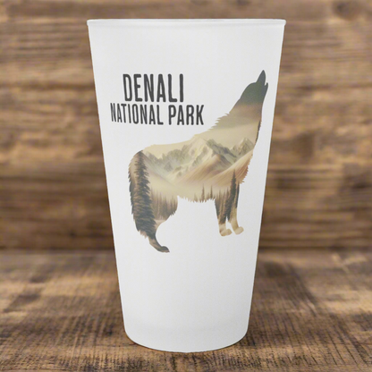 Denali National Park Wolf Frosted Pint Glass pint glass teelaunch Default Title