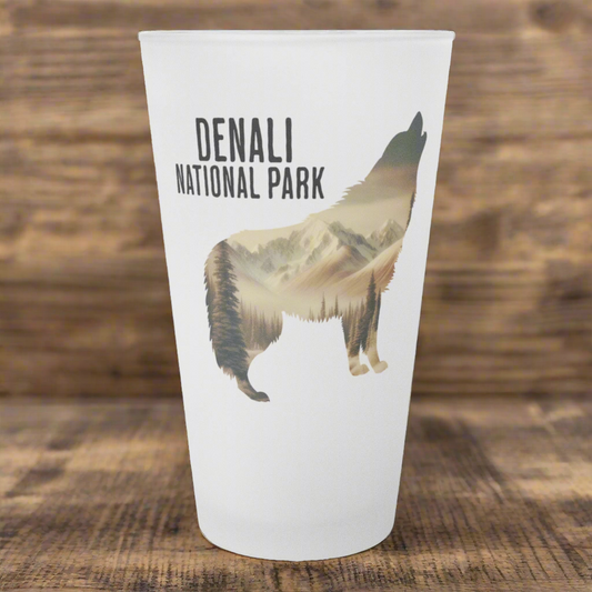 Denali National Park Wolf Frosted Pint Glass pint glass teelaunch Default Title