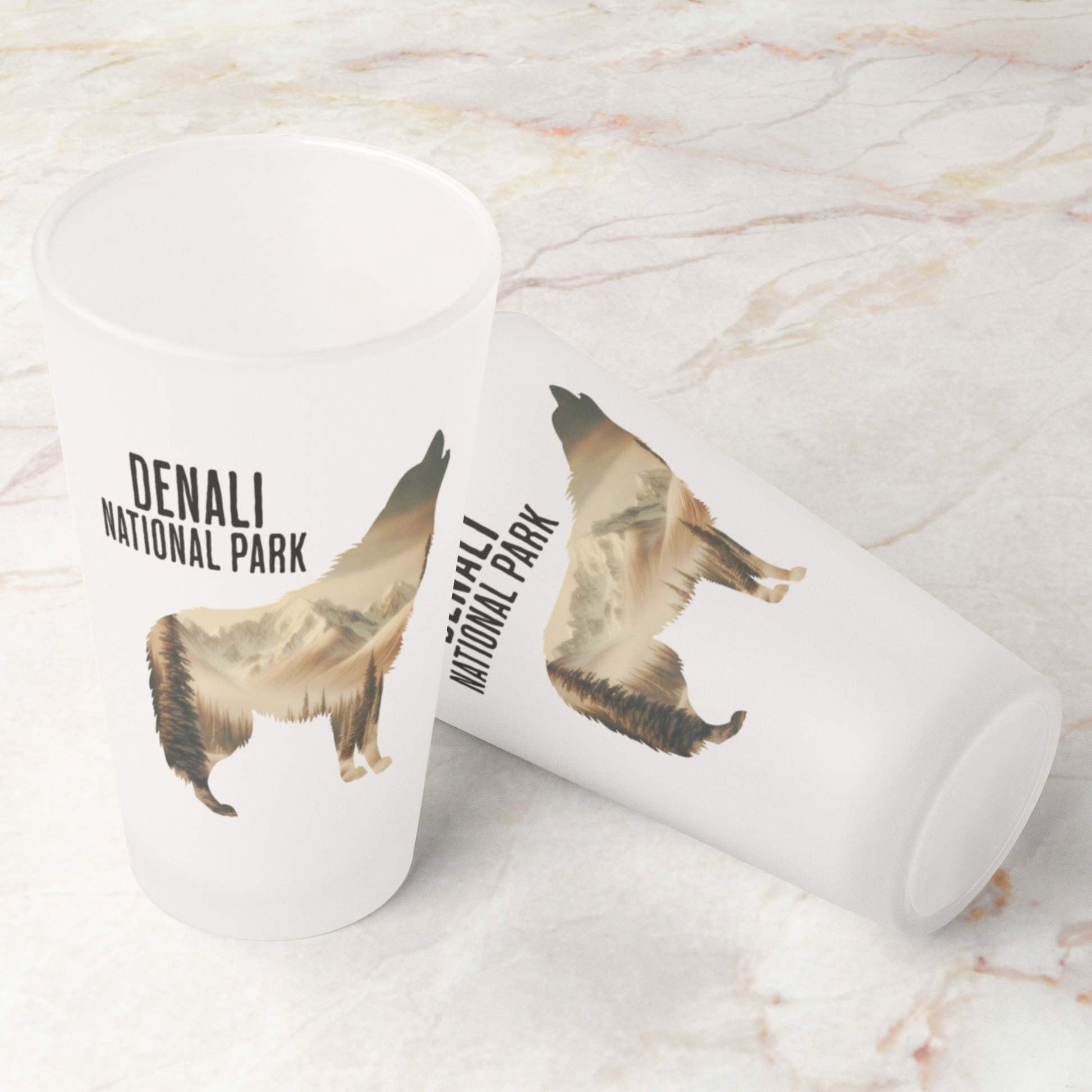 Denali National Park Wolf Frosted Pint Glass pint glass teelaunch