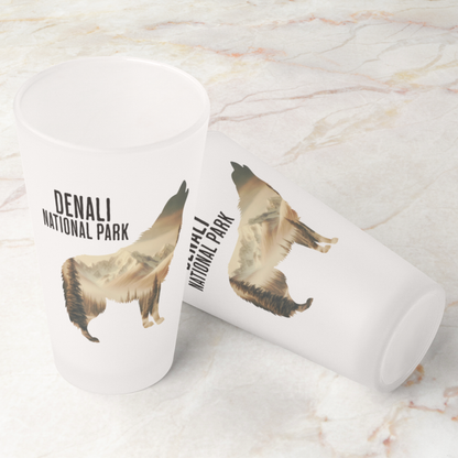 Denali National Park Wolf Frosted Pint Glass pint glass teelaunch
