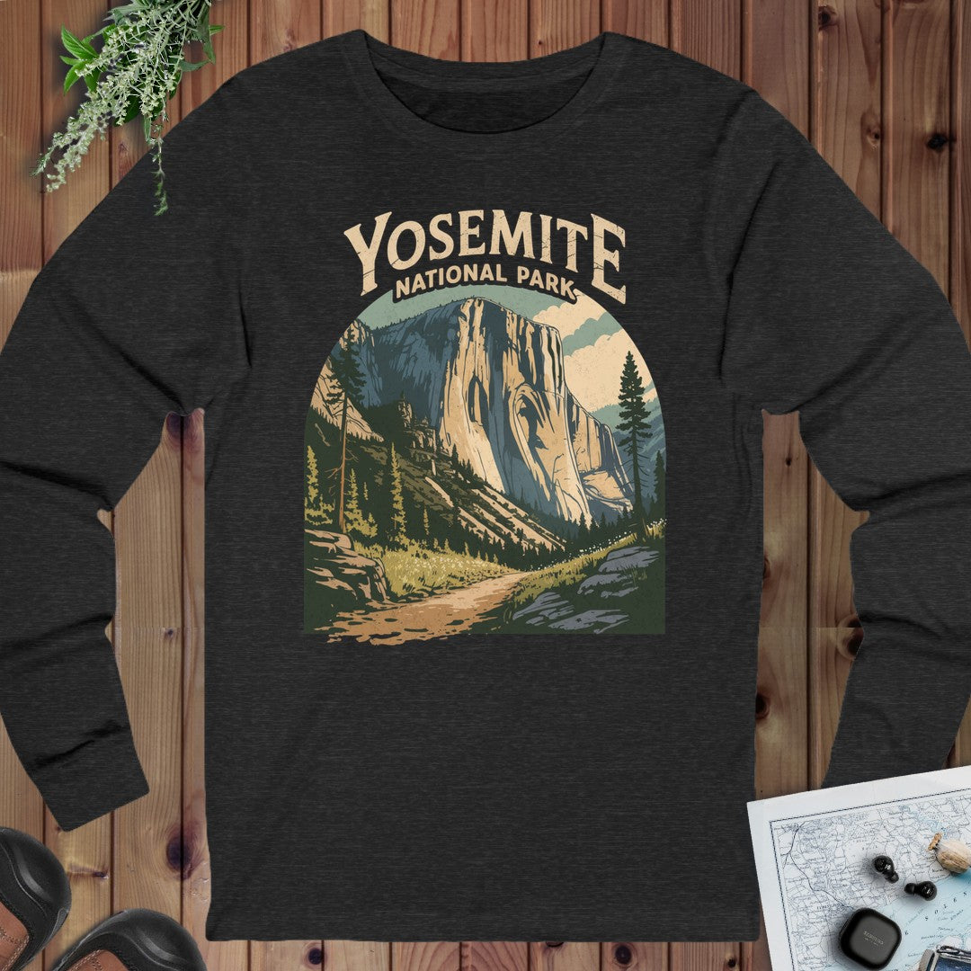 El Capitan Yosemite Valley Long Sleeve T-Shirt in Dark Grey Heather