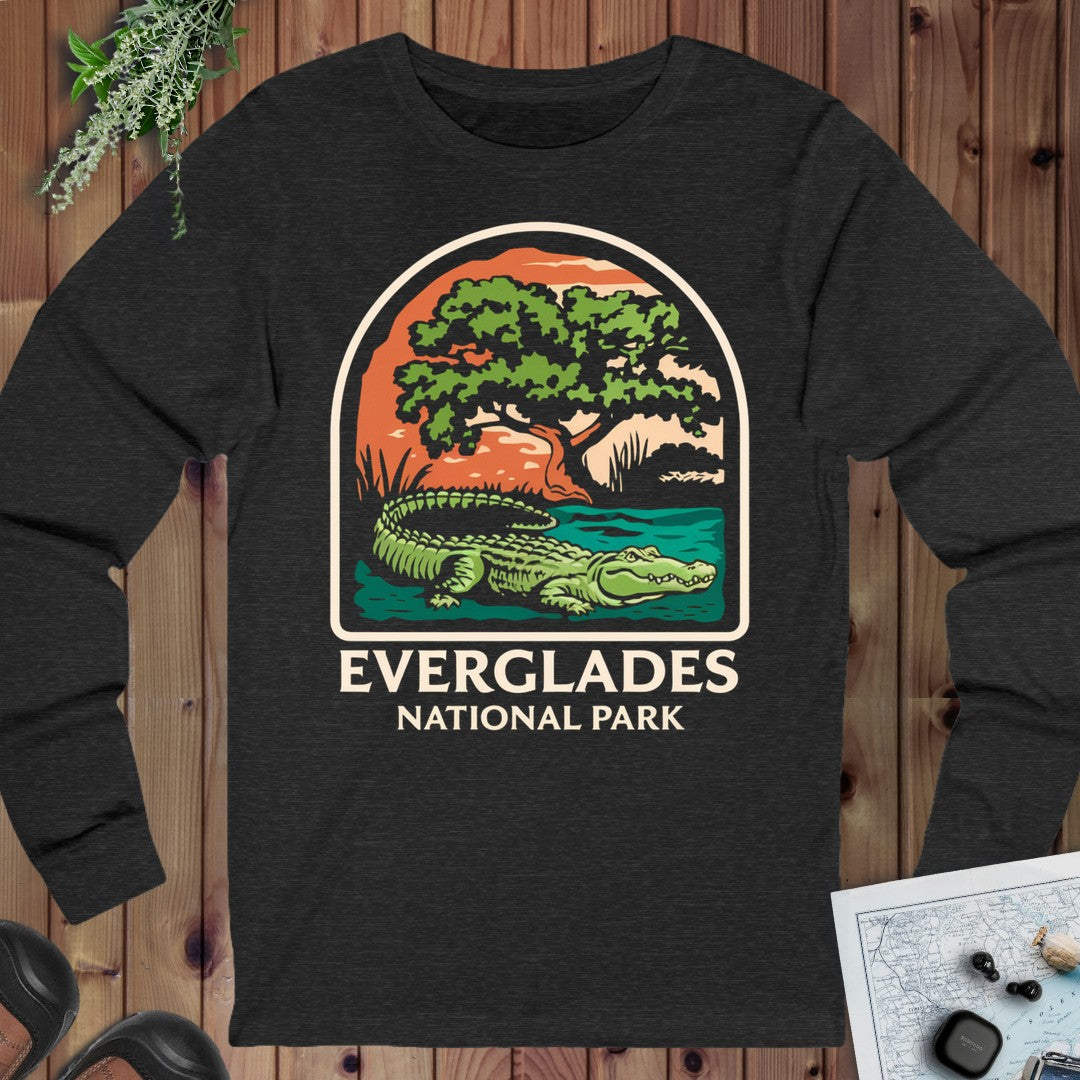 Everglades National Park Alligator Long Sleeve T-Shirt in Dark Grey Heather