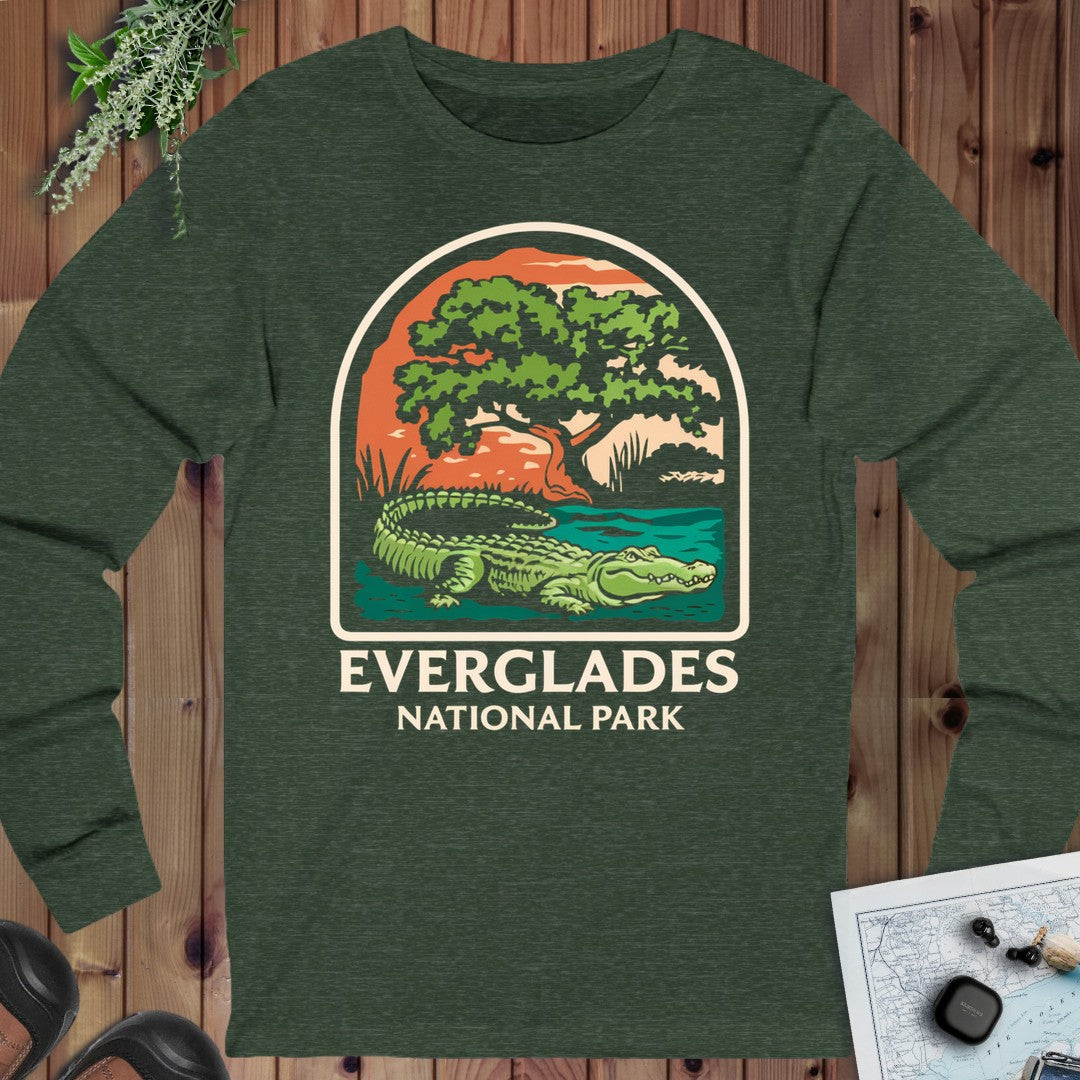 Everglades National Park Alligator Long Sleeve T-Shirt in Heather Forest