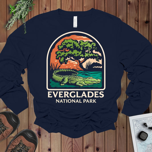 Everglades National Park Alligator Long Sleeve T-Shirt in Navy