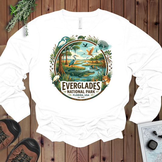 Everglades National Park Animals Long Sleeve T-Shirt in White