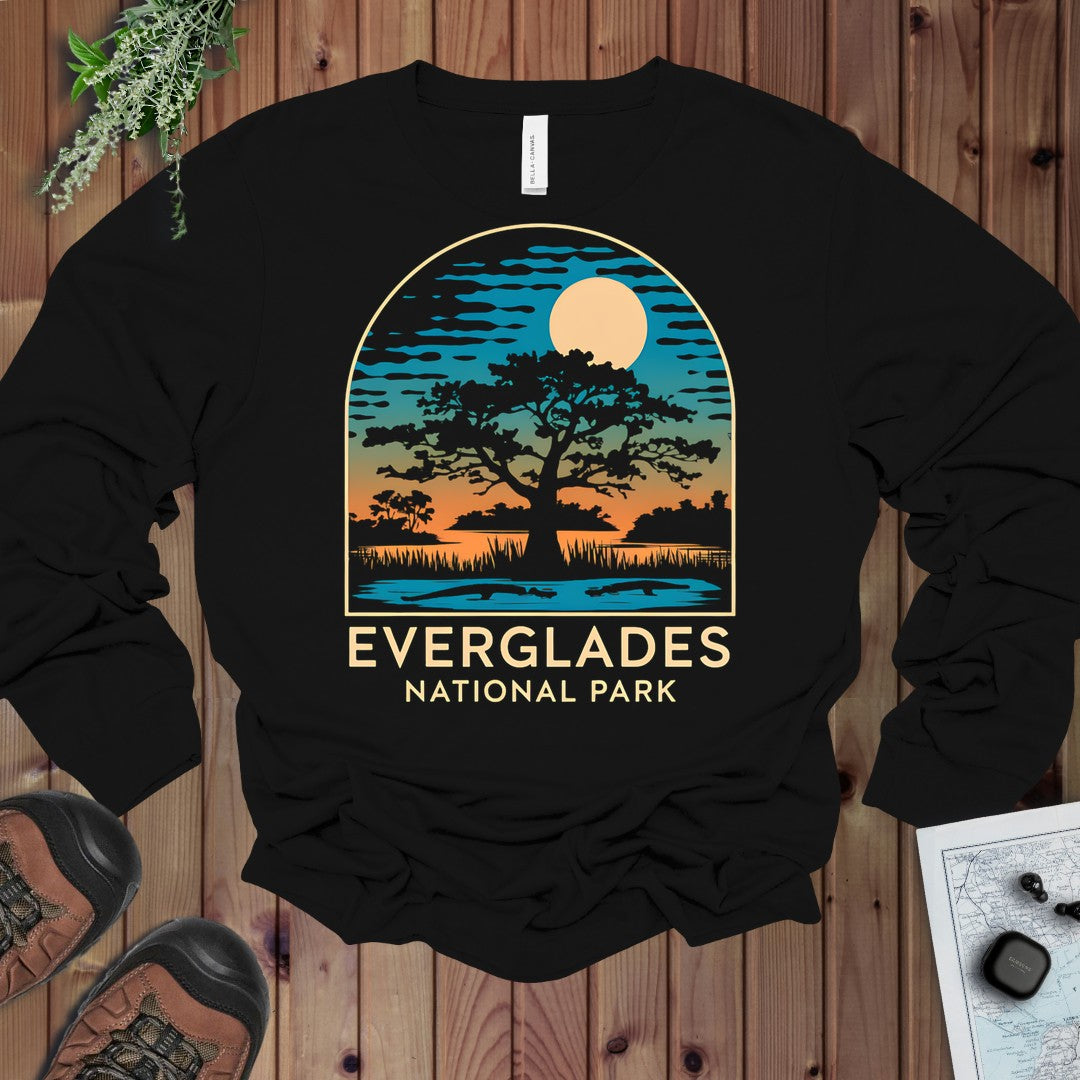 Everglades National Park Florida Trees Long Sleeve T-Shirt in Black