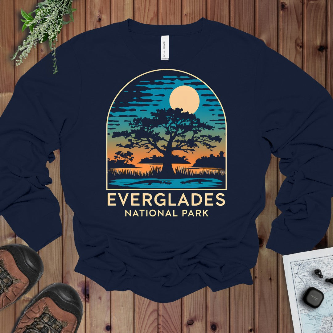 Everglades National Park Florida Trees Long Sleeve T-Shirt in Navy