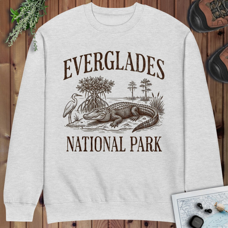 Everglades National Park Rustic Graphic Crewneck Sweatshirt in Heather Grey