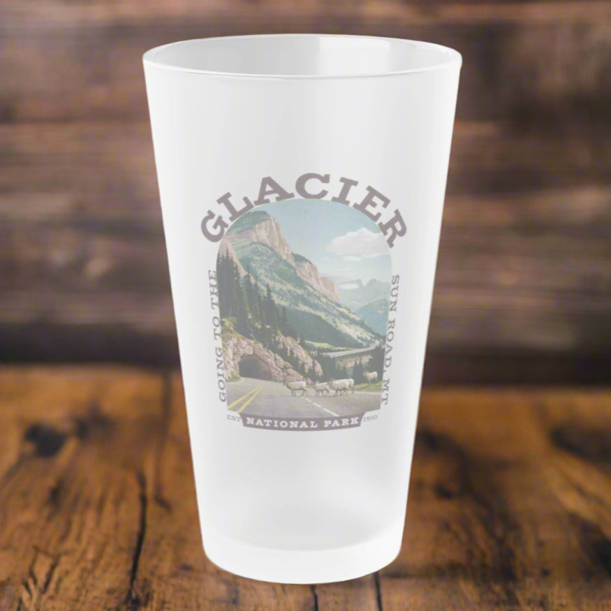 Glacier Going to the sun road Frosted Pint Glass Frosted teelaunch