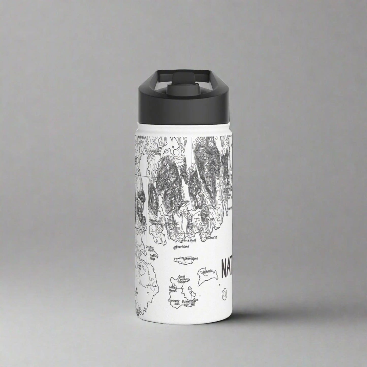 Acadia National Park Stainless Steel Water Bottle (3 Sizes, 3 Lid Styles) Mug Printify White 12oz Standard Straw